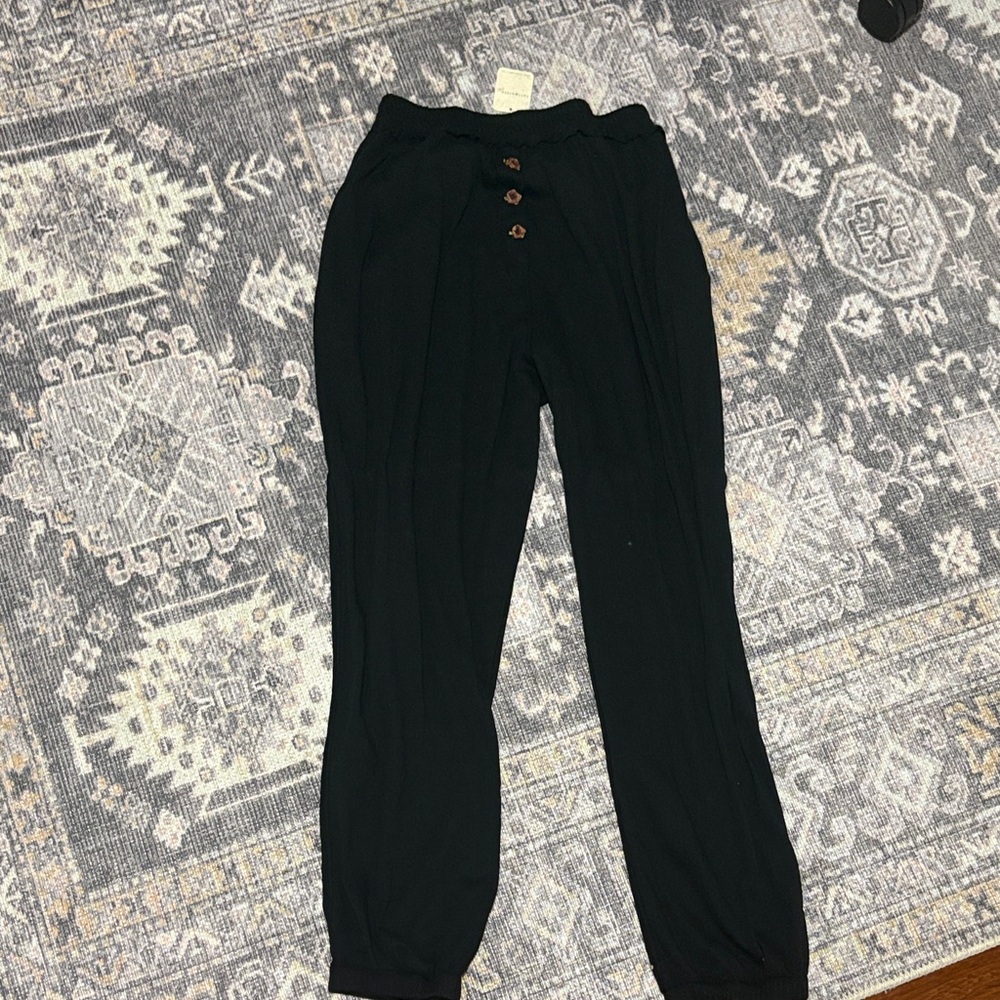 Black Button-Front Pajama Pants
